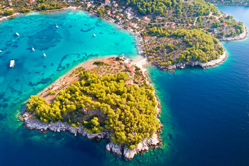 Aerial view of Gradina bay on island Korcula - obrazy, fototapety, plakaty