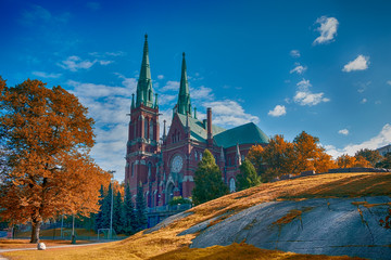  Church of St. John Lutheran Neo-Gothic style temple in the Finnish capital Helsinki   on a clear...