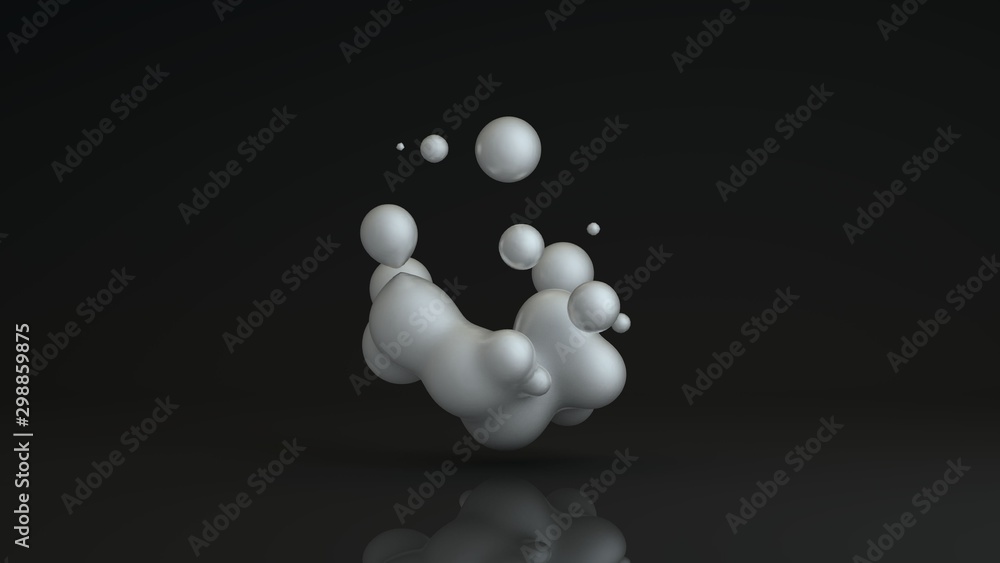 Aufkleber 3d rendering of luminous droplets on a black background. drops of white liquid in space and weightle