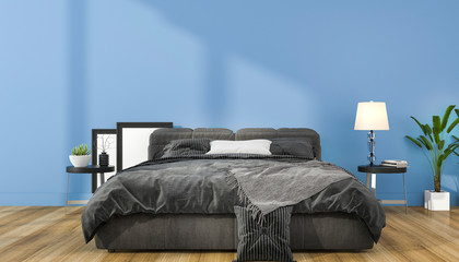 3d rendering vintage blue minimal mock up bedroom in scandinavian style