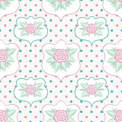 Roses and polka dot seamless pattern.