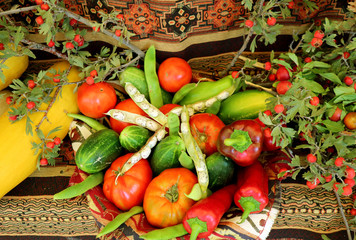 Basket full of vegetable at the harvest festival in Armenia