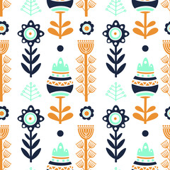 Seamless pattern with floral elements in scandinavian style.