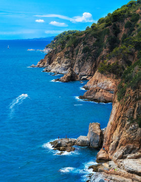 Mountain cilff along the spanish coastline at summer. Lloret de mar, Spain. © Filk