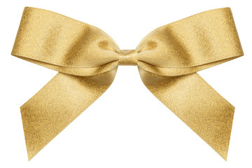 Gold bow isolated on white background. Christmas present bow as design element