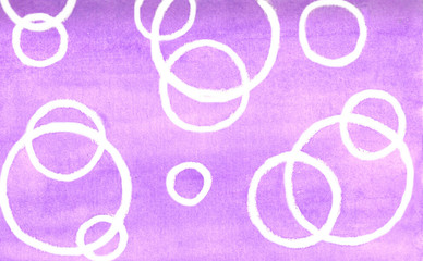 Hand drawn white circles on watercolor purple bacground