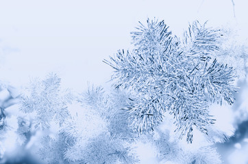 Background in blue tones with snowflakes from tinsel.