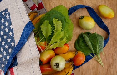 Eco bag with fruits and vegetables. 