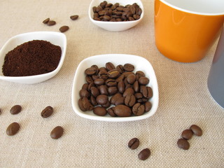 Roasted Arabian coffee and ground beans