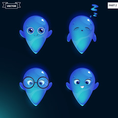Emoji collection. Cute cartoon ghosts. Vector stickers set.