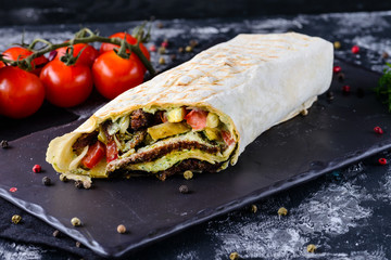 Mexican beef steak burritos with vegetable