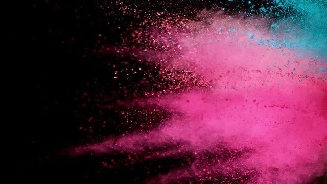 Super slow motion of coloured powder explosion. Filmed on high speed cinema camera, 1000fps.
