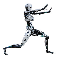 3D Rendering Female Robot on White