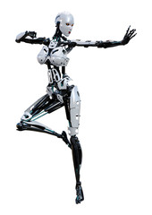 3D Rendering Female Robot on White