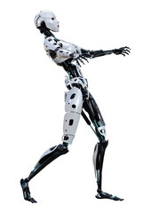 3D Rendering Female Robot on White