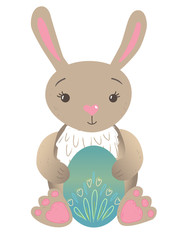 Obraz premium Cute easter rabbit holding egg. Greeting card. Illustration for kids books and postcards. Digital drawn.