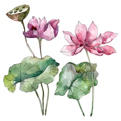 Wandcirkels aluminium Lotus floral botanical flowers. Watercolor background illustration set. Isolated lotus illustration element. © LIGHTFIELD STUDIOS