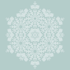 Round vector snowflake. Abstract winter ornament. White snowflake