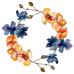 Orchid floral botanical flowers. Watercolor background illustration set. Frame border ornament square.