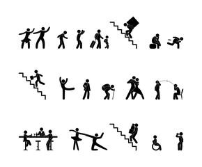 stick figure people icons, human pictogram, illustration of man and woman isolated on white background, human silhouettes icon set