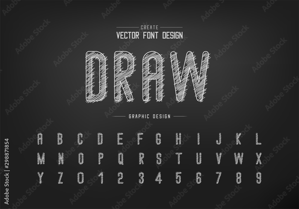 Poster chalk font and alphabet vector, hand draw letter style typeface and number design