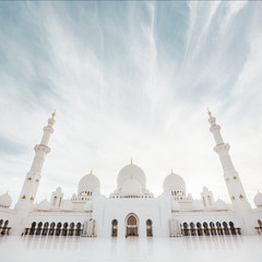 Abu Dhabi Sheikh Zayed Grand Mosque. Ambient light photo of of the biggest mosque. Symbol of expo2020