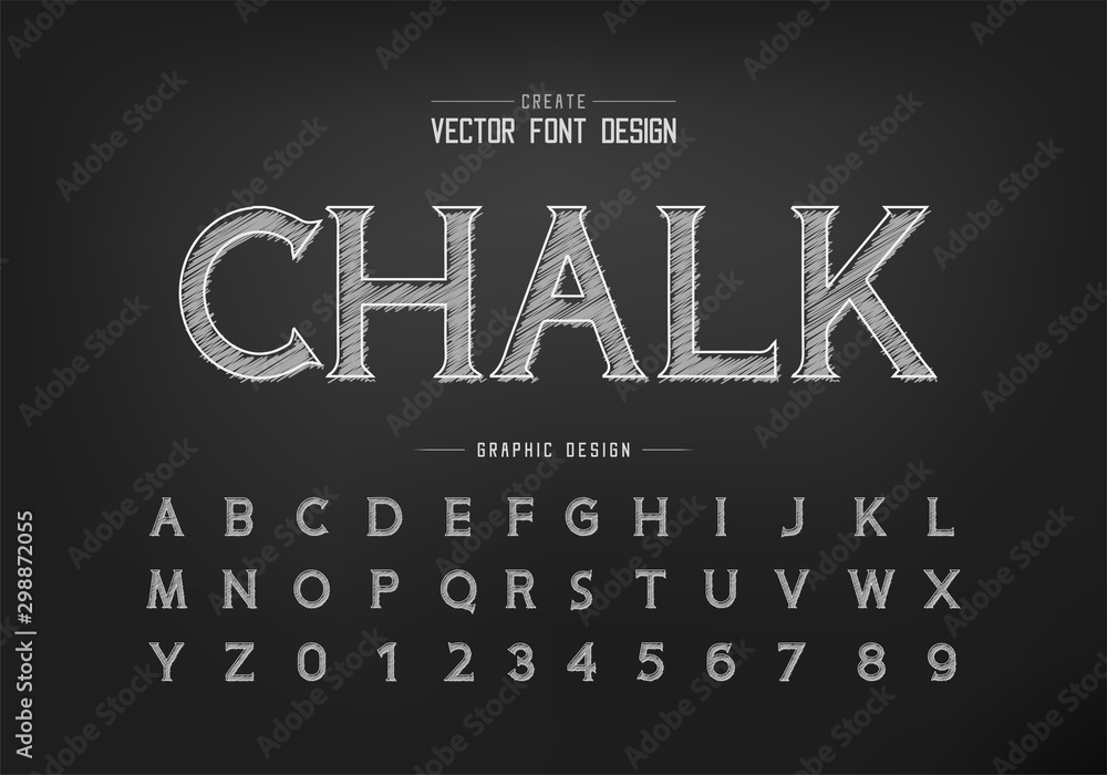 Poster chalk font and alphabet vector, hand draw idea typeface letter and number design