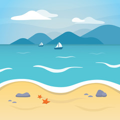 Cartoon Beach Sea Landscape Background Scene. Vector © bigmouse108