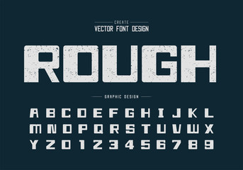 Texture Font and grunge bold alphabet vector, Rough square typeface letter and number design