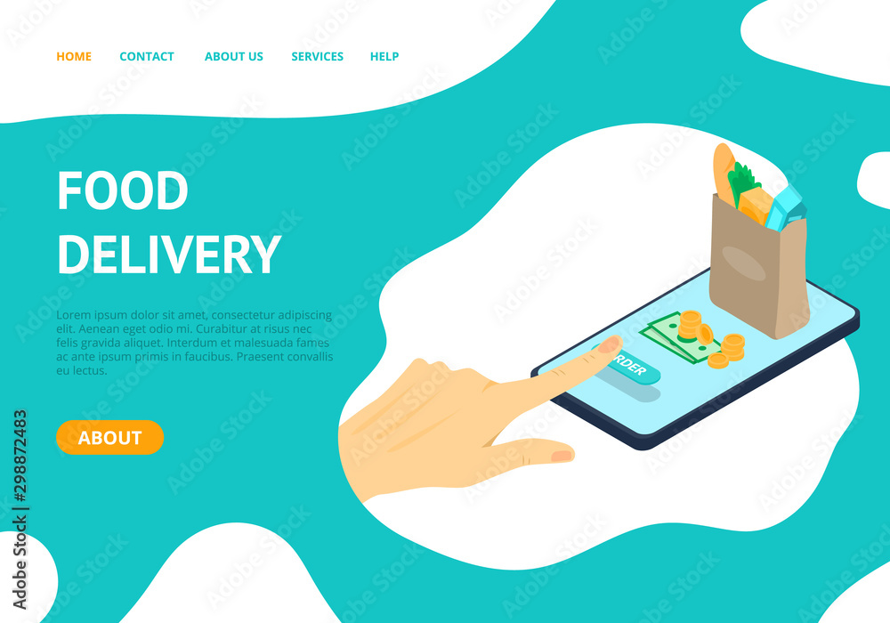 Aufkleber delivery app concept card landing web page template. vector