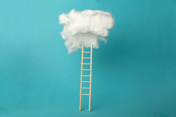 Stepladder into clouds, entrepreneur business success concept. Progress and growth up.