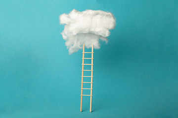 Stepladder into clouds, entrepreneur business success concept. Progress and growth up. © Andrii Zastrozhnov