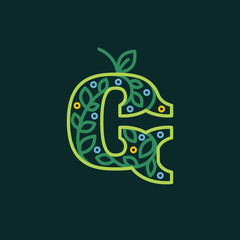 Elegant linear letter G eco ornate logotype.