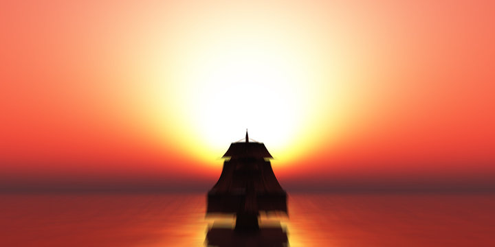 old ship sunset at sea