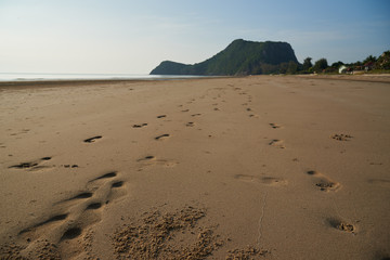 Footprints on the beach at Pranburi beach