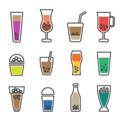 Bubble Tea Sign Color Thin Line Icon Set. Vector