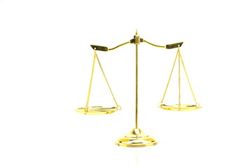 Gold  justice  balance scale isolated on white background.lawyer concept
