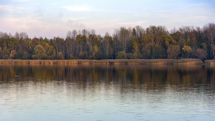 Evening autumn landscape of Pogoria III lake