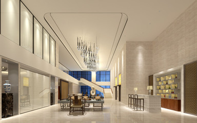 3d render of hotel interior, reception