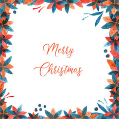 Fototapeta premium Christmas watercolor frame with poinsettia