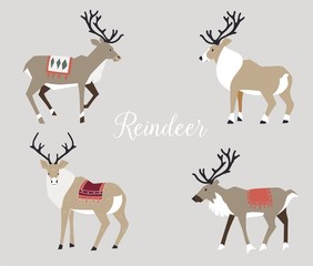 Winter character in a flat style. Reindeer with branching horns. Holiday vector illustration.