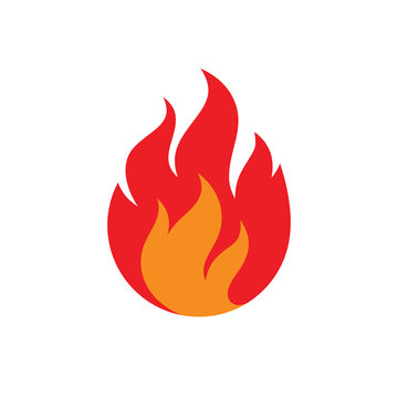 Fire flame concept icon flat design, red fire sign on white background. Anstract fire flammable ignite graphic symbol vector illustration. 