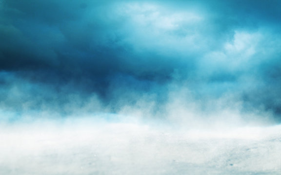 Winter forest background. Snow, fog, moonlight. Winter landscape - Powered by Adobe