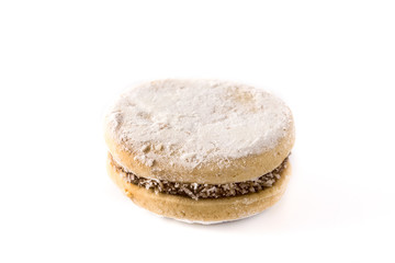 Traditional Argentinian alfajores with dulce de leche and sugar isolated