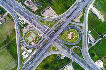 Aerial view intersection road in rural city