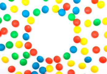 Multi-colored children's mosaic on a white background, copy space, close-up