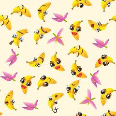 Cute seamless pattern with cartoon emoji fruits