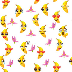 Fototapeta premium Cute seamless pattern with cartoon emoji fruits