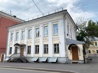 Moscow, Russia. Ancient historic building at the address: Old Basmannaya street, house 14/2 building 2, Moscow. Monument of architecture (Federal) - residential building of the XVIII century