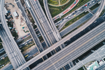 Intersection city road look down view with car and vehicle movement © themorningglory